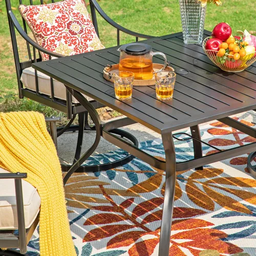 Vista 5 de Sophia & William Mesa de comedor cuadrada de 37 pulgadas para patio al aire libre con agujero para sombrilla de 1.57 pulgadas, mesa resistente a
