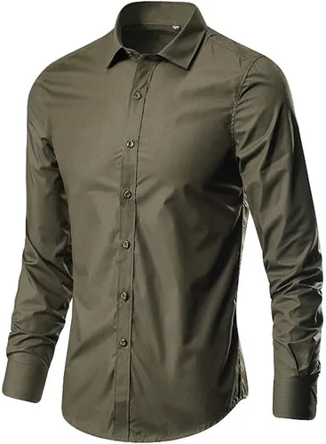 Vista 2 de Camisa de vestir para hombre, manga larga, de algodón, con botones, ajuste regular, tallas grandes y altas