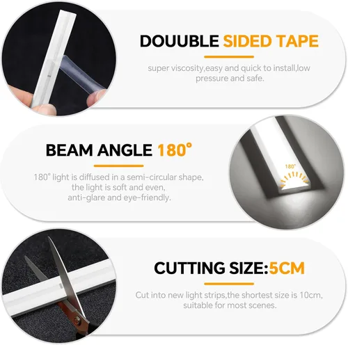 Vista 6 de Tira de luces LED COB de neón de 16.4 pies, 24 V, 1400 LED, sensor táctil de madera penetrable, impermeable, blanco, regulable, tira de luz de neón