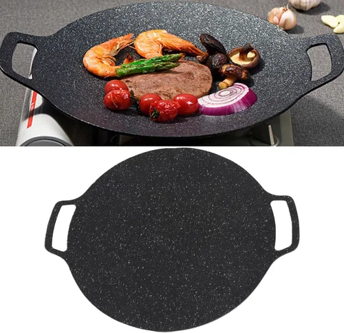Vista 4 de Keenso Korean BBQ Grill Pan, Round Griddle, Non Stick 6 Layer Coating, Black