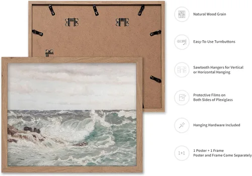 Vista 2 de Poster Master Póster vintage de pintura de olas del océano, impresión retro del océano, bellas artes, arte de paisaje marino, regalo para hombres