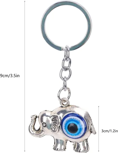 Vista 4 de Llavero de elefante lindo para mujer, colgante de aleación de diamantes de imitación de cristal, llavero de ojo azul para bolsa de llaves, teléfono