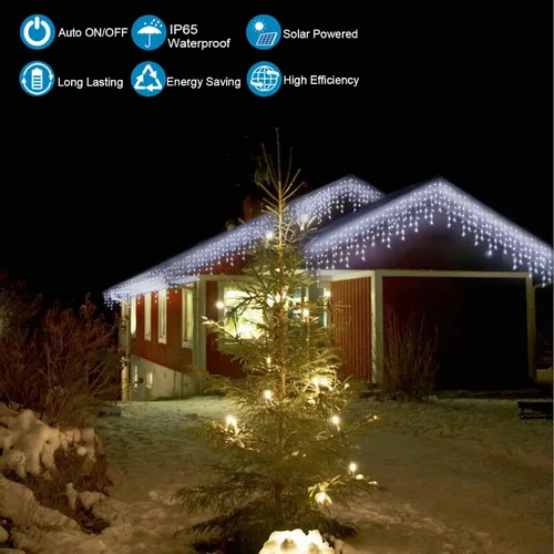 Vista 3 de Serie de 304 luces LED impermeables para exteriores para Navidad, bodas y decoración de fiestas - 8 modos, blanco frío