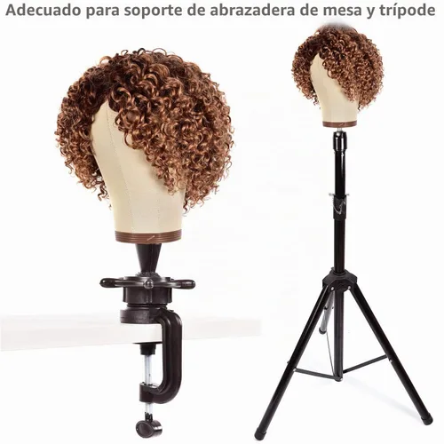 Vista 2 de Cabeza de peluca de 20 pulgadas, cabeza de bloque de maniquí de lona de corcho con soporte para hacer pelucas (20 pulgadas)