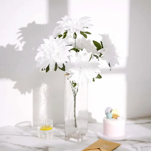 Vista 5 de Efavormart - Paquete de 2 arbustos de flores de dalia blanca de 20 pulgadas, ramos de boda artificiales Blanco