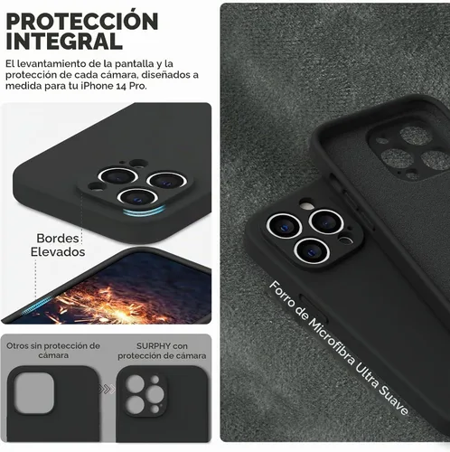 Vista 4 de SURPHY Funda diseñada para iPhone 14 Pro con protector de pantalla, (protección de cámara y forro de microfibra suave), funda de silicona líquida