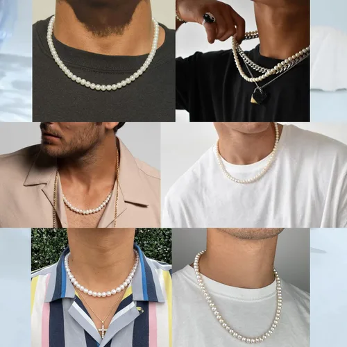Vista 2 de Collar de perlas para hombre, gargantilla de perlas sintéticas para mujer, joyería de verano