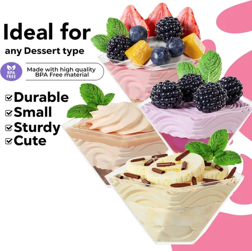 Vista 4 de Exquisite Mini tazas de postre con cucharas, 200 unidades, 4 onzas, taza de pudín de plástico transparente con cucharas de degustación, 100