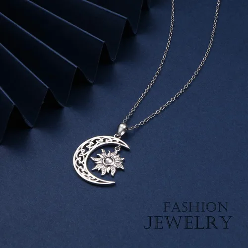 Vista 4 de FLYOW Collar con colgante de luna creciente de plata de ley S925 para mujeres adolescentes niñas regalo de cumpleaños