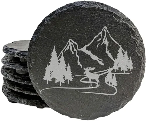Vista 14 de Mountain Majesty - Posavasos de pizarra con impresionante diseño de escena de montaña, perfectos para decoración del hogar y la oficina y protección