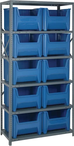 Vista 293 de Quantum QSBU-245BK Heavy Duty Shelving Unit with (7) Shelves and (24) QUS245 Black Bins for Garage Warehouse Storage Distribution 400 lb Load