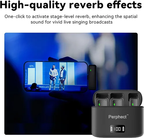 Vista 3 de Paquete de 2 mini micrófonos de solapa inalámbricos para iPhone Android, funda de carga, rango de 130 pies, cancelación inteligente de ruido, sonido