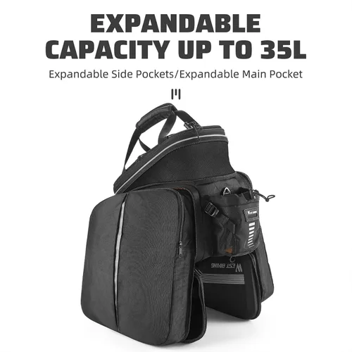 Vista 5 de Bolsas para bicicletas impermeables para el portaequipajes trasero Bolsa de alforjas de gran capacidad de 35L con fondo extra acolchado de espuma