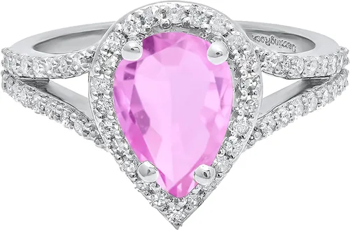 Vista 8 de Dazzlingrock Collection Anillo de compromiso con forma de lágrima y diamante blanco natural redondo de 0.45 quilates con halo de diamantes blancos