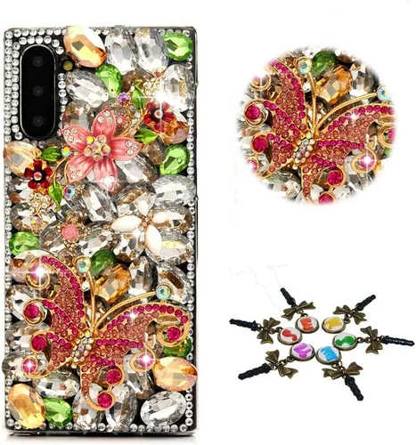 Vista 8 de Sparkle - Funda compatible con Samsung Galaxy A10e - Elegante funda 3D hecha a mano con diamantes de imitación de camelia - Negro