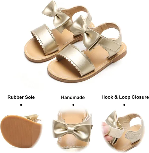 Vista 5 de Felix & Flora Sandalias para niña pequeña - Zapatos de vestir para niña de flores, puntera abierta, zapatos planos de verano para niños pequeños