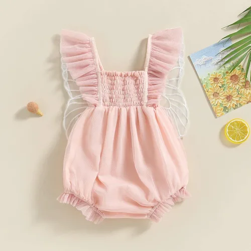 Vista 3 de Imcute Mameluco de hada con alas de mariposa para bebé, ropa de verano de malla, para recién nacidas, cumpleaños, fotografía