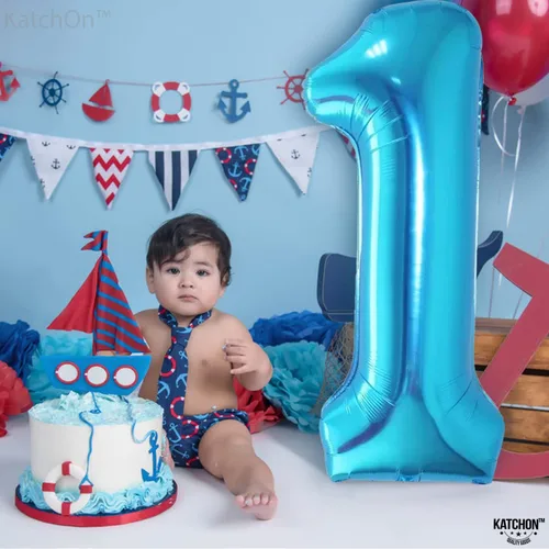 Vista 7 de KatchOn Globo azul del número 1 para decoraciones de primer cumpleaños, 40