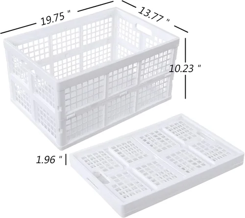 Vista 2 de Paquete de 2 cajas de almacenamiento plegables de plástico, 40 L, cesta de almacenamiento plegable apilable grande, color blanco