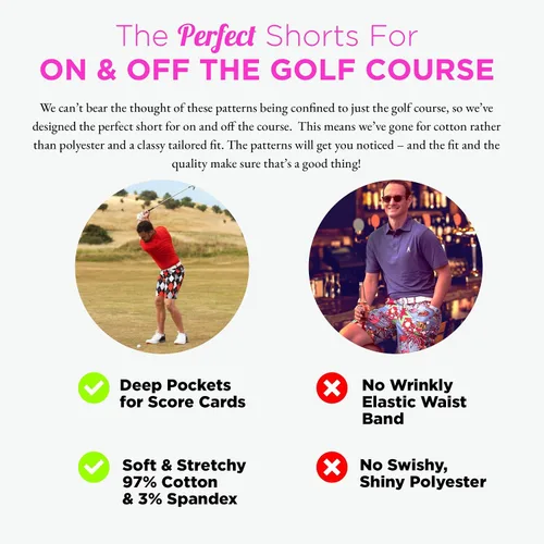 Vista 4 de Royal & Awesome Pantalones cortos de golf para hombre, pantalones cortos de golf locos para hombres, pantalones cortos a cuadros para hombre