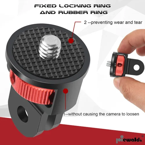 Vista 4 de Niewalda Adaptador de trípode de aluminio, 1 adaptador de conversión de ¼ a 20, compatible con cámaras de acción GoPro, Insta360 X3/Sjcam/cámara
