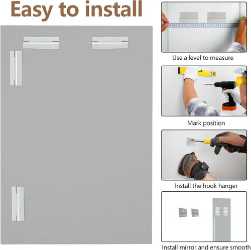 Vista 7 de Espejo rectangular sin marco de 22 x 30 pulgadas, espejo de baño biselado, espejo de pared sin marco con borde biselado de 1 pulgada para tocador