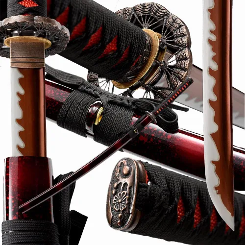 Vista 13 de Espada Katana Tradicional Forjada a Mano con Templado de Calor/Arcilla Verdaderas Katanas de Acero al Carbono 1060/1095 T10, Afilar, Espiga Doble