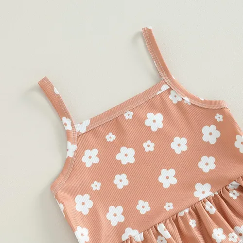 Vista 11 de Ropa de verano para bebé niña, sin mangas, estampado floral, correa acanalada, parte superior acampanada, pantalones de 2 piezas