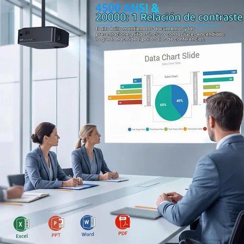Vista 5 de Proyector grande ANSI 4500 con WiFi y Bluetooth, proyector de película de pantalla de 450 pulgadas con altavoz HIFI, proyectores 4K de alto brillo