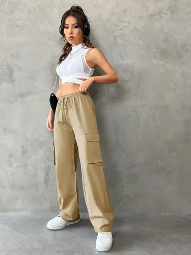 Vista 5 de SOLY HUX Women's High Waisted Cargo Pants Jogger Y2K Pants Drawstring Elastic Sweatpants with Pocket