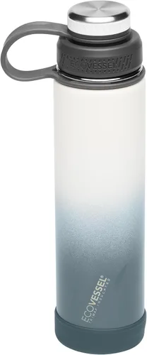 Vista 17 de EcoVessel Botella de agua de acero inoxidable con tapa doble aislada, botella de agua aislada con colador y protector de botella de silicona, taza