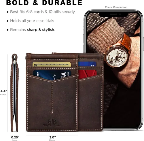 Vista 21 de SERMAN BRANDS RFID Blocking Wallet Slim Bifold - Genuine Leather Minimalist Front Pocket Wallets for Men with Money Clip Gift