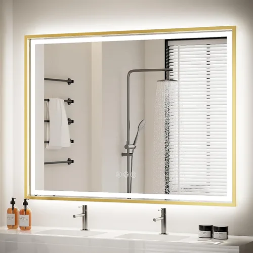 Vista 10 de Espejo de baño LED redondo de 30 pulgadas, retroiluminación de luz diurna de 6000 K, antivaho y regulable, espejo impermeable sin marco con control