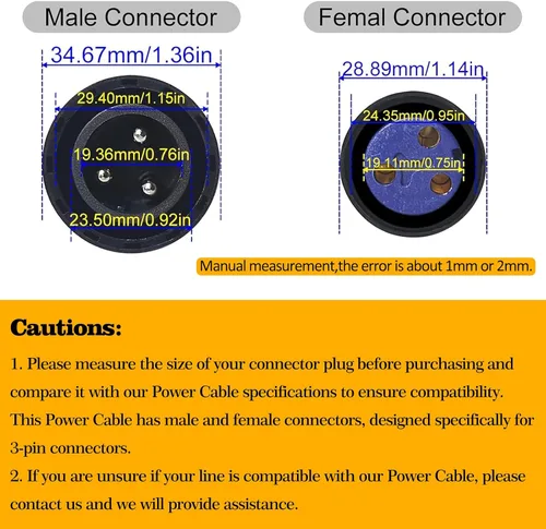Vista 2 de Cable de alimentación impermeable, 3 pines 13AWG 2.5mm2, conector impermeable, cable de extensión de alimentación, 3.3 ft 3.2 pies IP65 par luz al