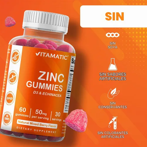 Vista 4 de Vitamatic Gomitas de zinc de 50 mg - 60 gomitas veganas - Sin gluten - Paquete de 2