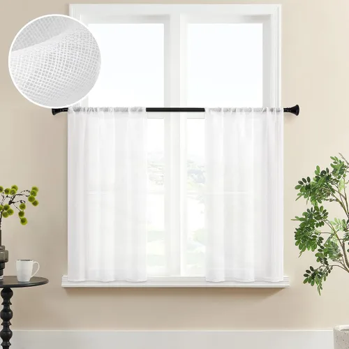 Vista 8 de MRTREES Cortinas transparentes de Aqua Blue, para cocina, de 36 pulgadas de longitud, cortinas transparentes de gasa con filtro de luz, cortinas