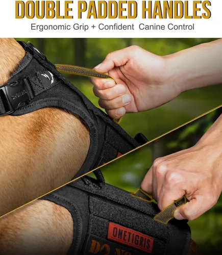 Vista 4 de OneTigris Arnés Táctico para Perros Grandes, Arnés Chaleco para Perros de Servicio Sin Tirones con 5 Hebillas de Metal con Paneles de Gancho