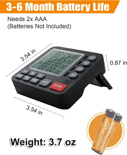 Vista 4 de TPNEG Temporizador digital de cocina – Temporizador de cocina de 4 canales con alarma, parte trasera magnética, modos ruidosos y silenciosos, cuenta