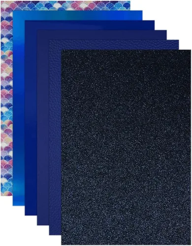Vista 4 de Juego de 6 hojas de piel sintética de 8 x 12 pulgadas (7.9x11.8 in), serie azul real, purpurina fina, patente litchi azul real