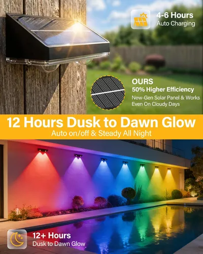 Vista 3 de Luces solares para valla al aire libre, paquete de 6 luces de valla Negro