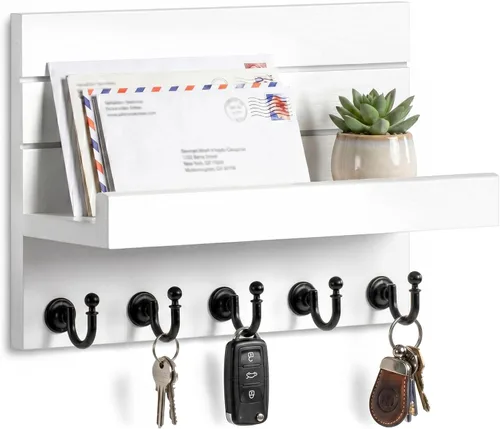 Vista 11 de HONJIN Soporte para llaves de pared: 7 ganchos resistentes mejorados para llaves de fácil instalación, organizador de correo para colgar