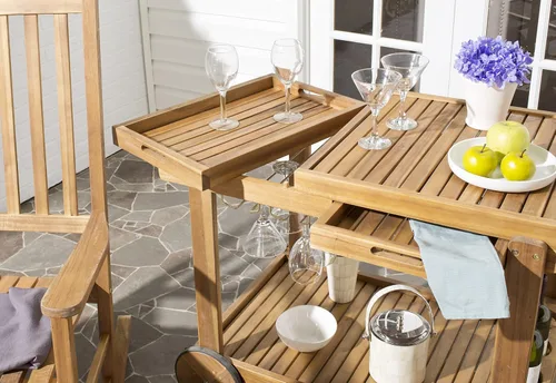 Vista 2 de Safavieh -Carrito de té de madera natural Orland Outdoor Collection