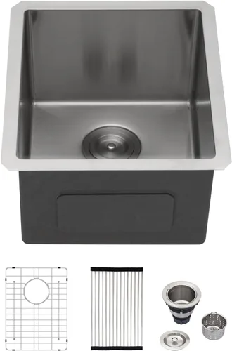 Vista 16 de Logmey - Fregadero de barra de acero inoxidable de 13 pulgadas, fregadero de cocina empotrado para barra de calibre 16, cuenco individual de 9