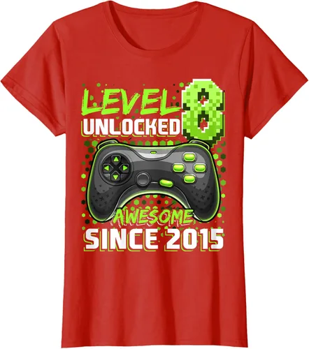 Vista 93 de Level 8 Unlocked Awesome 2015 Video Game 8th Birthday Boy T-Shirt, Negro