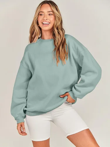 Vista 7 de ANRABESS Sudadera de gran tamaño para mujer, de forro polar, manga larga, cuello redondo, informal, para otoño 2023, ropa de moda