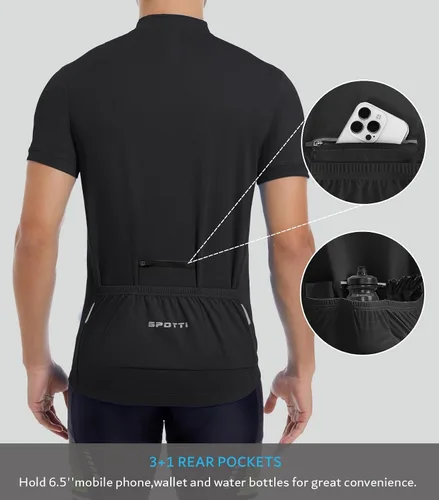Vista 2 de Spotti Playera de manga corta para ciclismo de hombre con 3 bolsillos traseros, transpirable, secado rápido