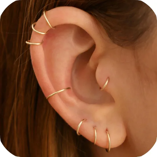 Vista 14 de Small Thin Hoop Earrings for Women,Tiny Huggie Hoop Rings for Cartilage,Helix,Targus,Conch,Nose,22g/24g/20g,14K Gold Filled/Sterling Silver/Rose