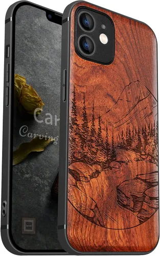Vista 14 de Carveit Funda magnética de madera para iPhone 12 [madera natural y TPU suave negro] a prueba de golpes, funda de madera única compatible con MagSafe