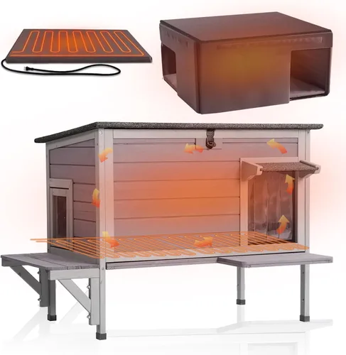 Vista 15 de GUTINNEEN Casa para Gatos de Exterior Climatizada Aislada con Calentador y Forro Térmico, Refugio Cálido de Invierno para Gatos Ferales Espacioso
