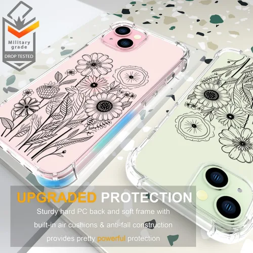Vista 2 de Funda para iPhone 14 - Flores negras transparentes Flores negras claras